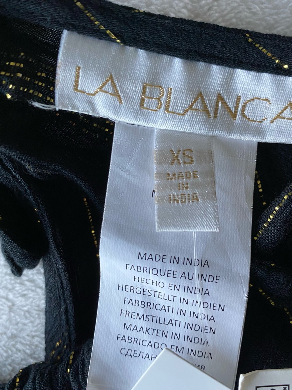 La Blanca Black Gold Shimmer Metallic Getaway Smocked Dress Coverup XS NWT - Picture 10 of 16